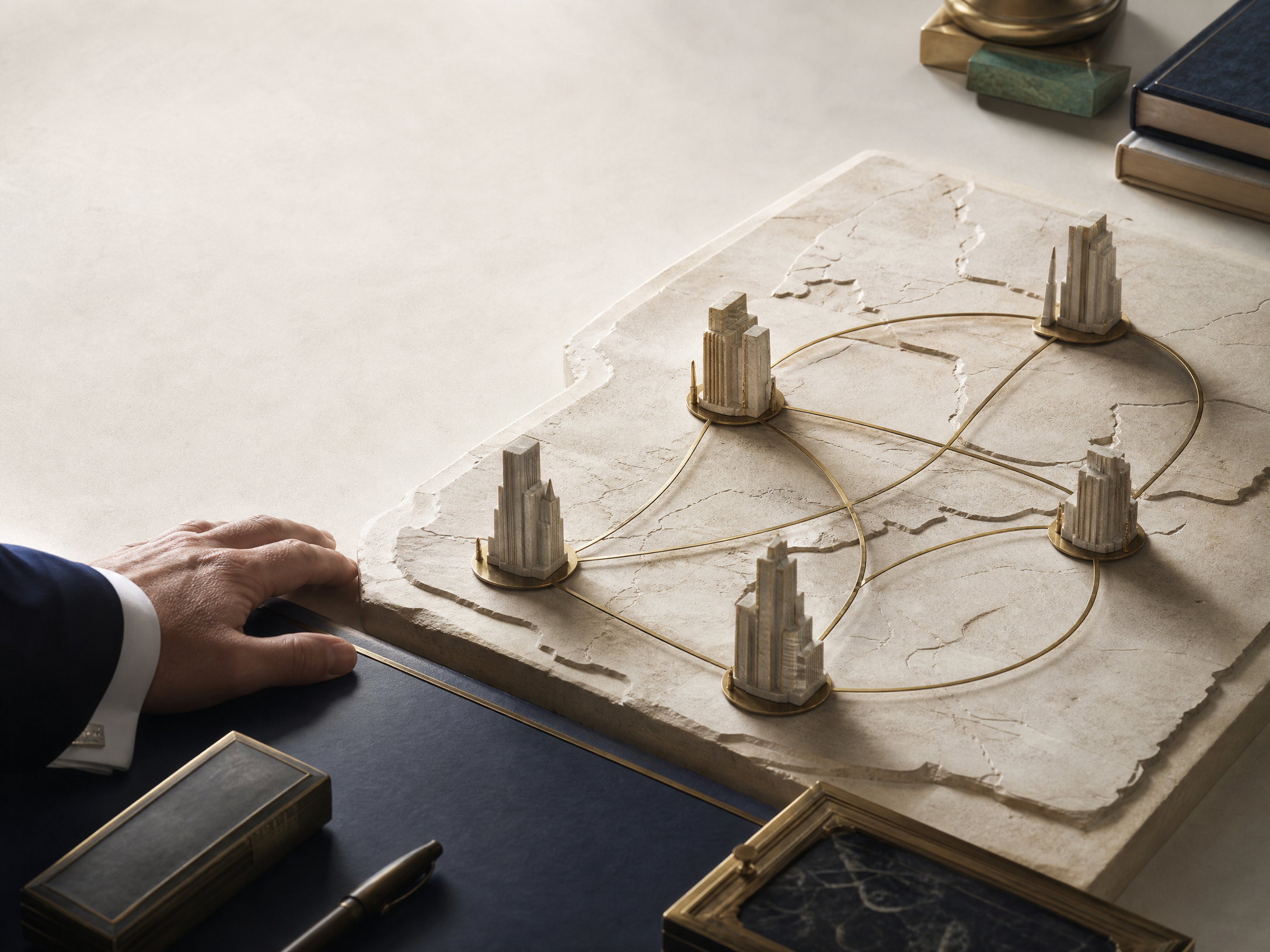 Architectural model illustrating a connected international network